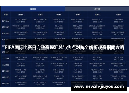 FIFA国际比赛日完整赛程汇总与焦点对阵全解析观赛指南攻略